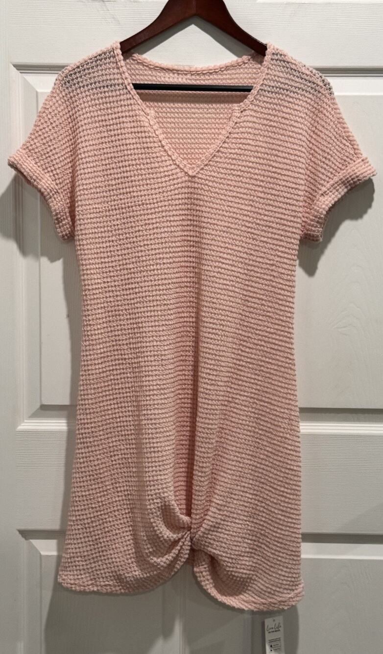 NWT Cupshe Women's Pink Thermal Knit Short Sleeve Hem Twist Swim Cover Up Small